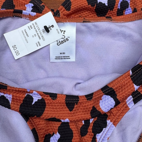 Art Class Orange and Black One Piece Swimsuit Leopard Print Size 8. NWT - Picture 4 of 8